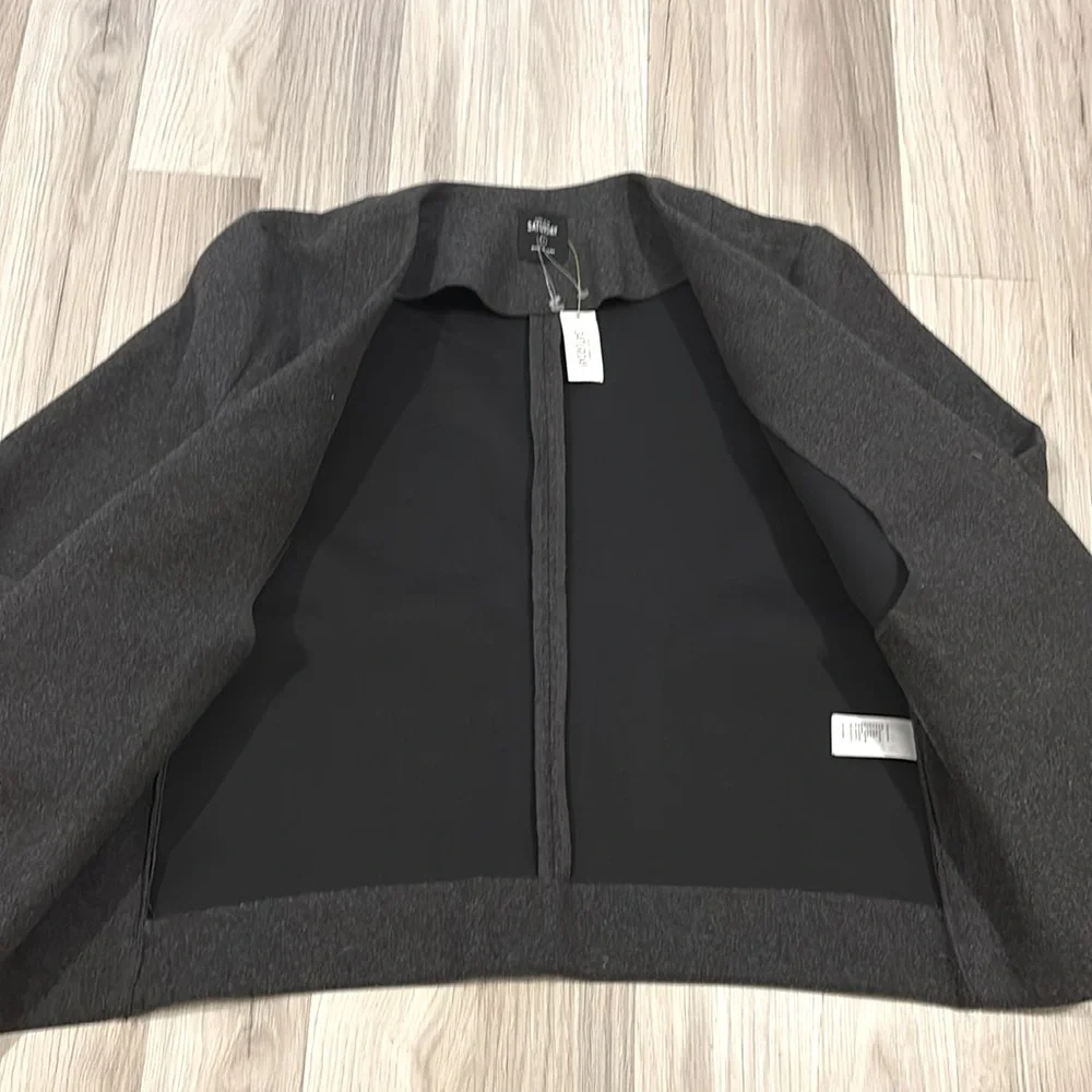 Kate Spade‎ Saturday Behind The Scenes Gray Wool Blend Blazer Jacket Size L